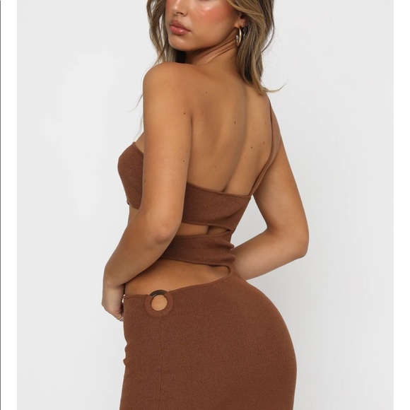 White Fox Boutique cute brown one shoulder mini dress - Picture 3 of 4